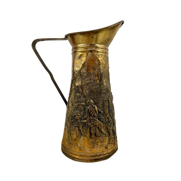 Antique ELPEC England Embossed Brass Decorative Pitcher Stamped - Picture 1 of 10